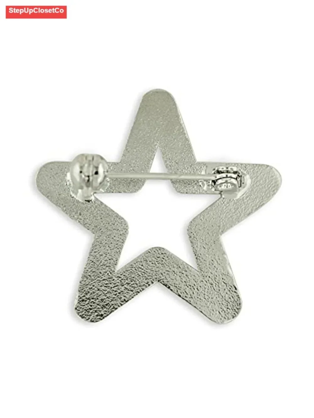 Silver Plated Rhinestone Star Brooch Pin